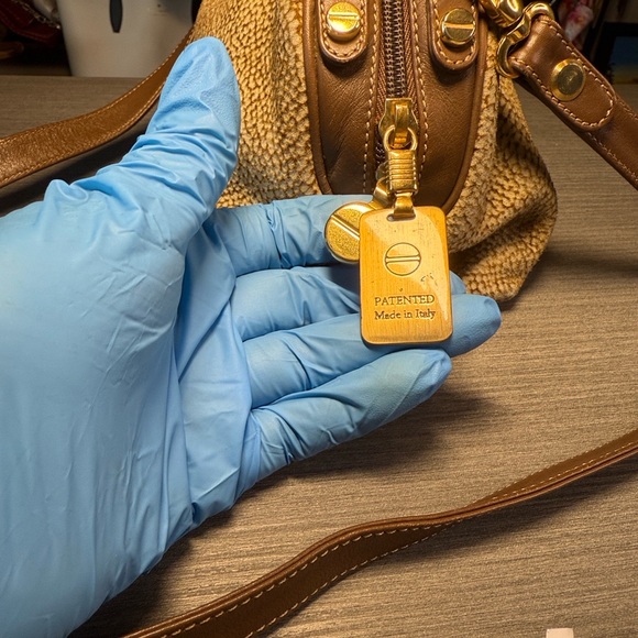 Borbonese Tan and Brown Quail Suede and Leather Women's Bag - Picture 8 of 11